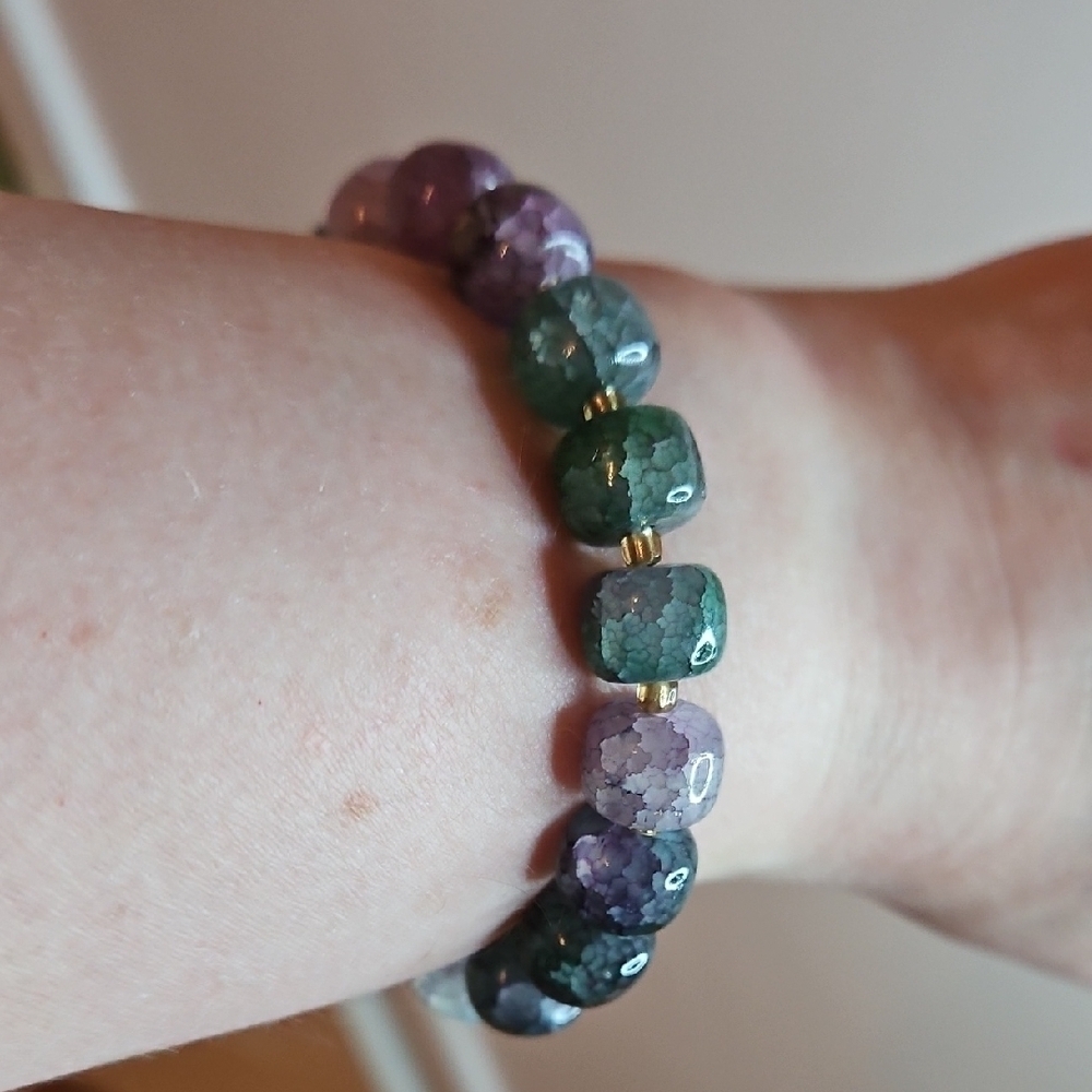Purple and Green Beaded Bracelet